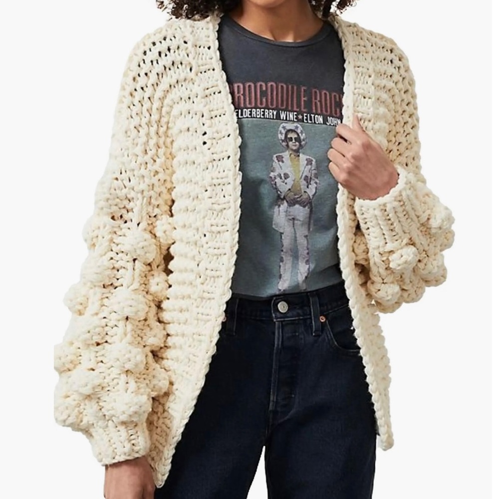 SAACHI Pompom Knit Cardigan Cream NWOT